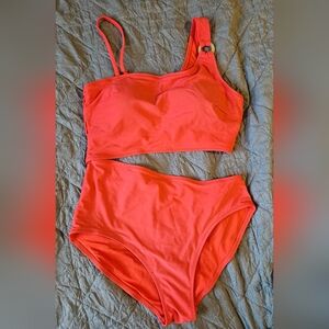 Beautikini NWT Large Asymetrical Cut Out Bikini, Coral